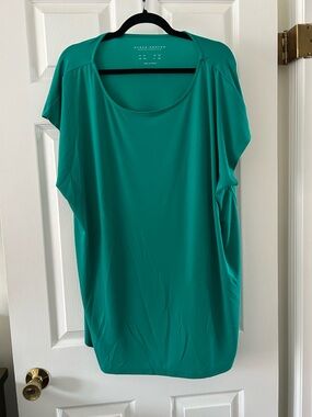 Susan Graver Teal Green Scoop-Neck Short Sleeve Tunic